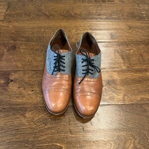 Cole Haan Mackenzie Oxfords Mix Media Fabric/Cognac Leather Size 8